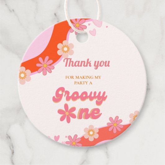 Groovy One 1e verjaardag Boho Retro Daisy Bedankjes Labels (Voorkant)