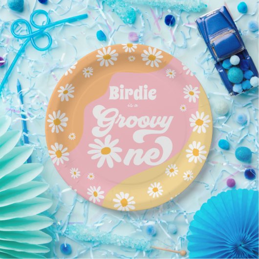 Groovy One 1e verjaardag Boho Retro Daisy Papieren Bordje (Feest)