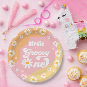 Groovy One 1e verjaardag Boho Retro Daisy Papieren Bordje