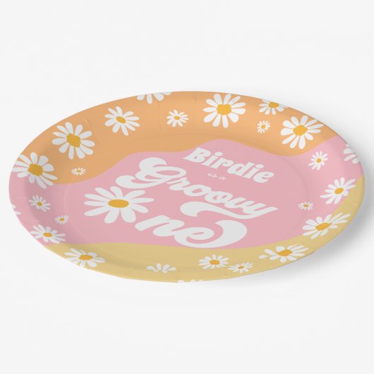 Groovy One 1e verjaardag Boho Retro Daisy Papieren Bordje (Gekanteld)