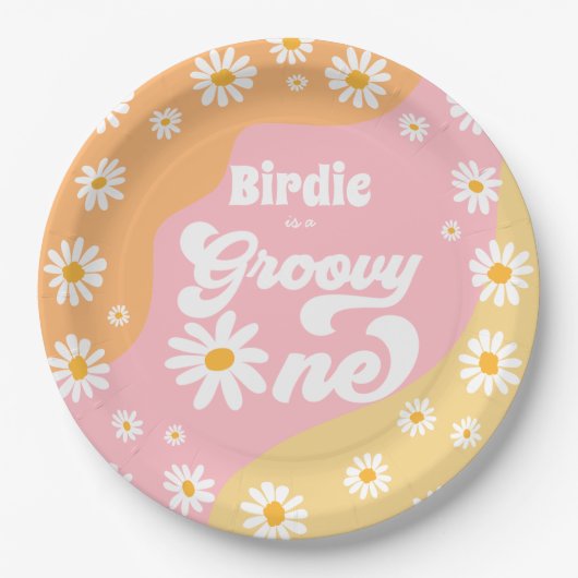 Groovy One 1e verjaardag Boho Retro Daisy Papieren Bordje (Voorkant)