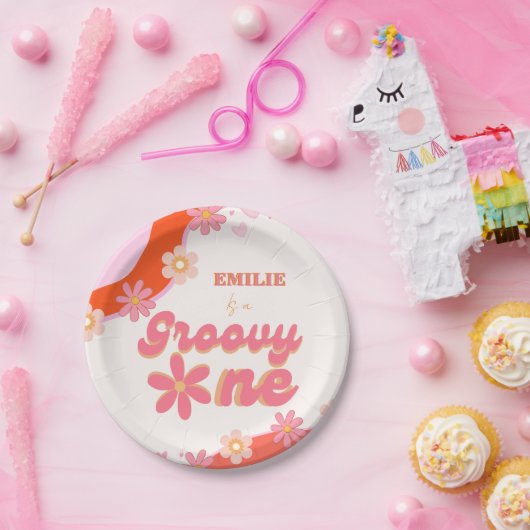 Groovy One 1e verjaardag Boho Retro Daisy Papieren Bordje (Feest)