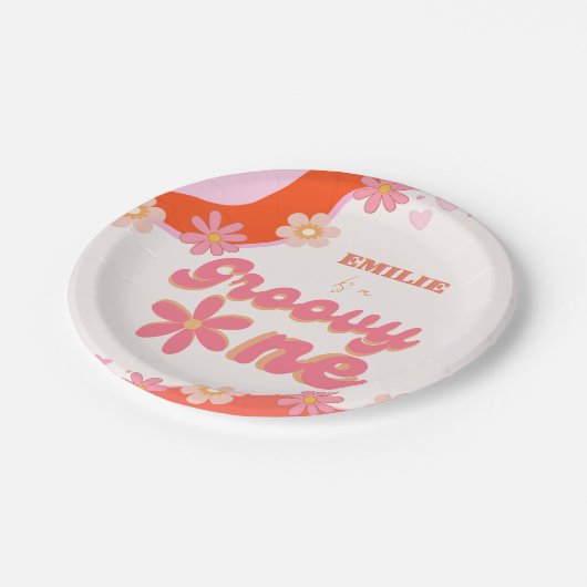 Groovy One 1e verjaardag Boho Retro Daisy Papieren Bordje (Gekanteld)