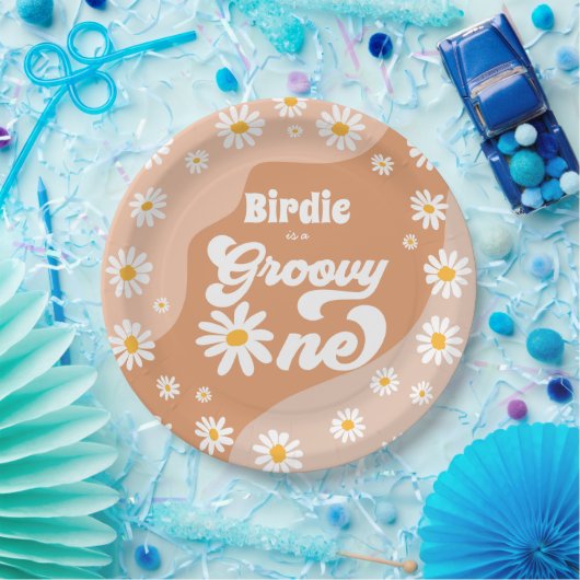 Groovy One 1e verjaardag Boho Retro Daisy Papieren Bordje (Feest)