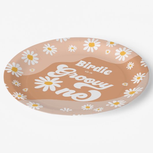 Groovy One 1e verjaardag Boho Retro Daisy Papieren Bordje (Gekanteld)