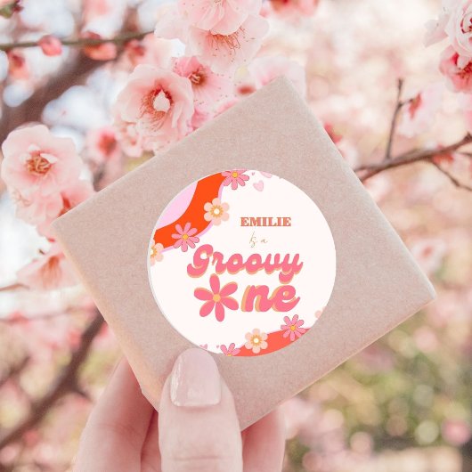 Groovy One 1e verjaardag Boho Retro Daisy Ronde Sticker