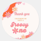 Groovy One 1e verjaardag Boho Retro Daisy Ronde Sticker (Voorkant)