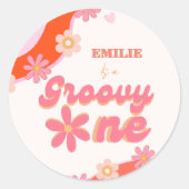Groovy One 1e verjaardag Boho Retro Daisy Ronde Sticker (Voorkant)