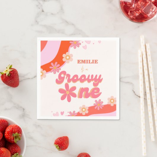 Groovy One 1e verjaardag Boho Retro Daisy Servet (Insitu)