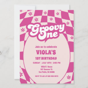 Groovy One 1e verjaardag Pink Daisy Verjaardag Kaart