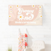 Groovy One 1st Birthday Party Retro Daisy Welkom Spandoek (Insitu)