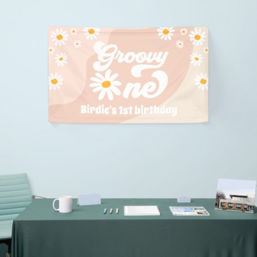 Groovy One 1st Birthday Party Retro Daisy Welkom Spandoek (Beurs)