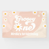 Groovy One 1st Birthday Party Retro Daisy Welkom Spandoek (Horizontaal)