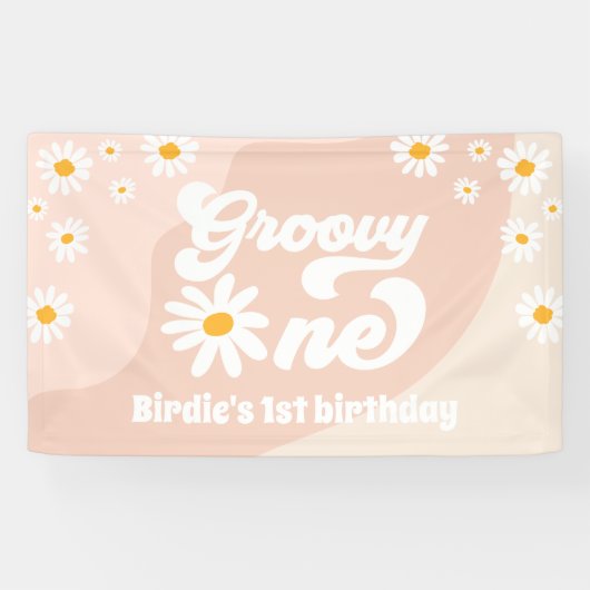 Groovy One 1st Birthday Party Retro Daisy Welkom Spandoek (Horizontaal)