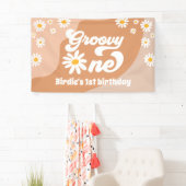 Groovy One 1st Birthday Party Retro Daisy Welkom Spandoek (Insitu)