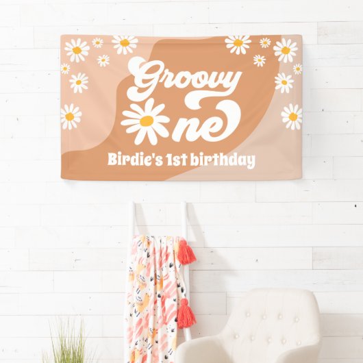 Groovy One 1st Birthday Party Retro Daisy Welkom Spandoek (Insitu)