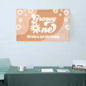 Groovy One 1st Birthday Party Retro Daisy Welkom Spandoek (Beurs)