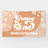 Groovy One 1st Birthday Party Retro Daisy Welkom Spandoek (Horizontaal)