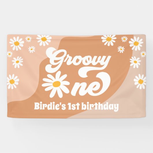 Groovy One 1st Birthday Party Retro Daisy Welkom Spandoek (Horizontaal)