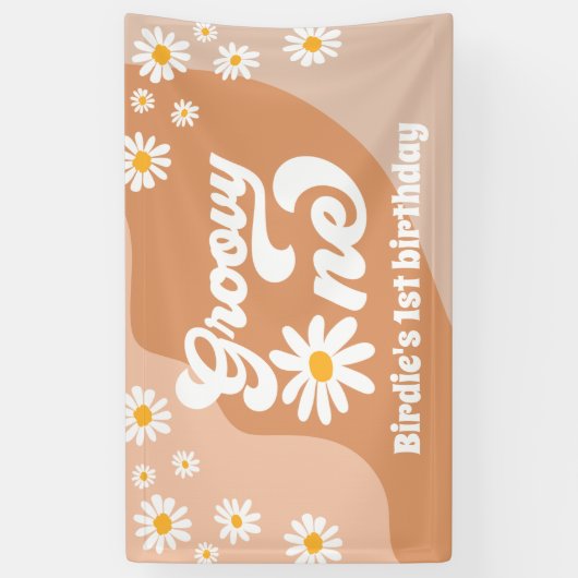 Groovy One 1st Birthday Party Retro Daisy Welkom Spandoek (Verticaal)