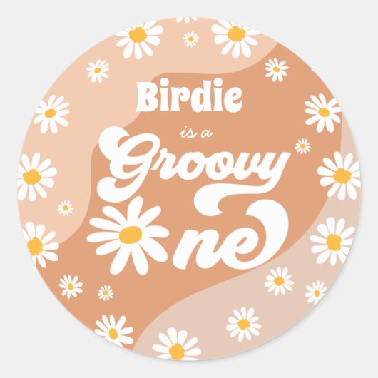Groovy One 1st Birthday Retro Daisy Favors Ronde Sticker (Voorkant)