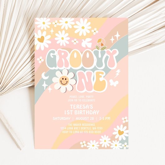 Groovy ONE 1st Pastel Groovy eerste verjaardag Kaart