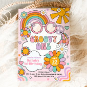 Groovy One 70s Flower Power Rainbow Verjaardagsfee Kaart