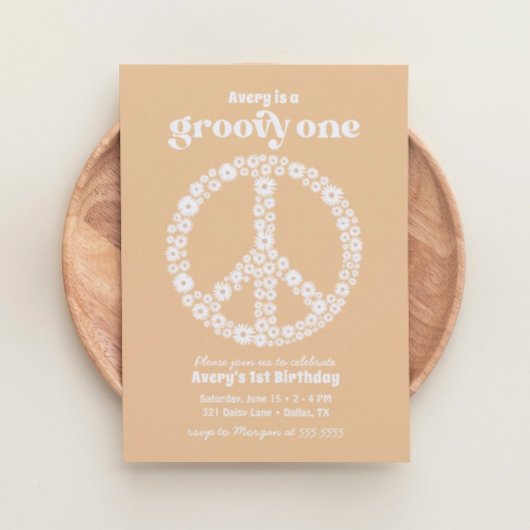 Groovy One 70s Yellow Daisy 1st Birthday Party Kaart