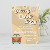 Groovy One Baby Birthday-uitnodiging, eerste verja Kaart (Staand voorkant)