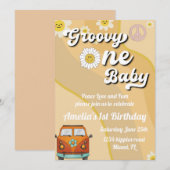 Groovy One Baby Birthday-uitnodiging, eerste verja Kaart (Voorkant / Achterkant)
