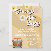 Groovy One Baby Birthday-uitnodiging, eerste verja