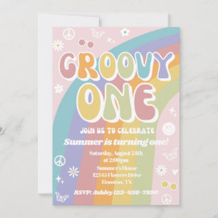 Groovy One Birthday Invitation   Groovy Birthday Kaart
