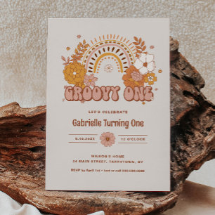 Groovy One Birthday Invitation Kaart