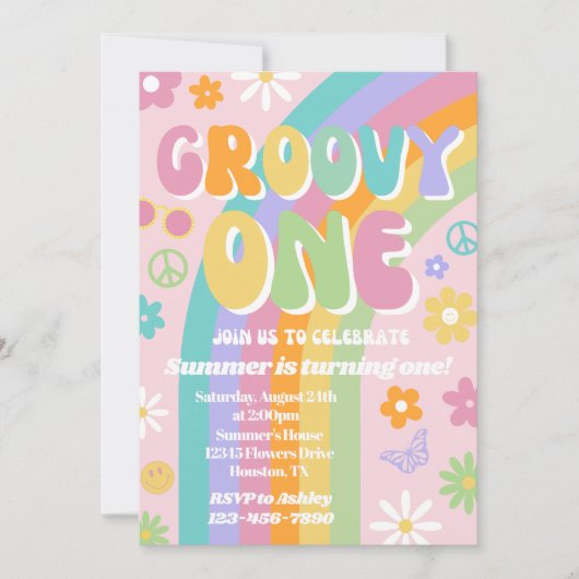 Groovy One Birthday Invitation Kaart (Voorkant)