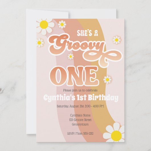 Groovy One Birthday Invitation Kaart (Voorkant)