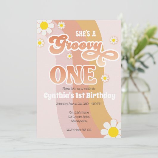 Groovy One Birthday Invitation Kaart (Staand voorkant)