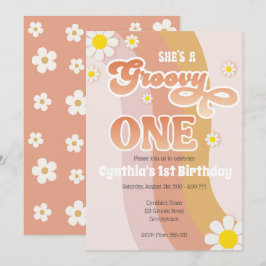 Groovy One Birthday Invitation Kaart