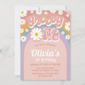 Groovy One Birthday Invitation Retro Rainbow Daisy Kaart (Voorkant)