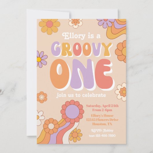 Groovy One Birthday Invitation | Uitnodiging 70 (Voorkant)