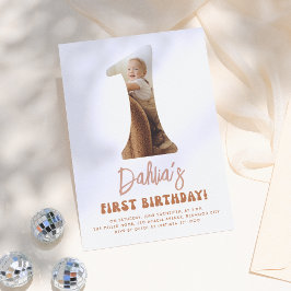 Groovy One Boho 70s Daisy Foto 1st Birthday Party Kaart