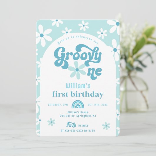 Groovy One Boho Arch 1e verjaardag Uitnodiging (Staand voorkant)