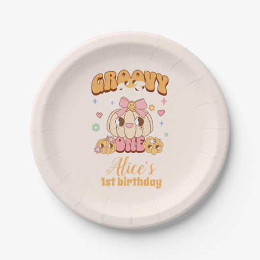 Groovy One Boho Daisy 1e verjaardagsfeestje Papieren Bordje (Voorkant)