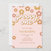 Groovy One Boho Daisy First Birthday Invitation Kaart (Voorkant)