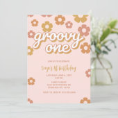 Groovy One Boho Daisy First Birthday Invitation Kaart (Staand voorkant)