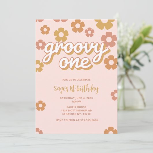 Groovy One Boho Daisy First Birthday Invitation Kaart (Staand voorkant)