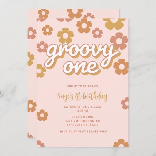 Groovy One Boho Daisy First Birthday Invitation Kaart (Voorkant / Achterkant)