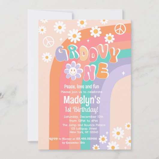 Groovy One Boho Daisy First Birthday Kaart (Voorkant)