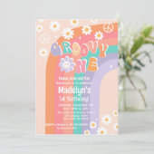 Groovy One Boho Daisy First Birthday Kaart (Staand voorkant)