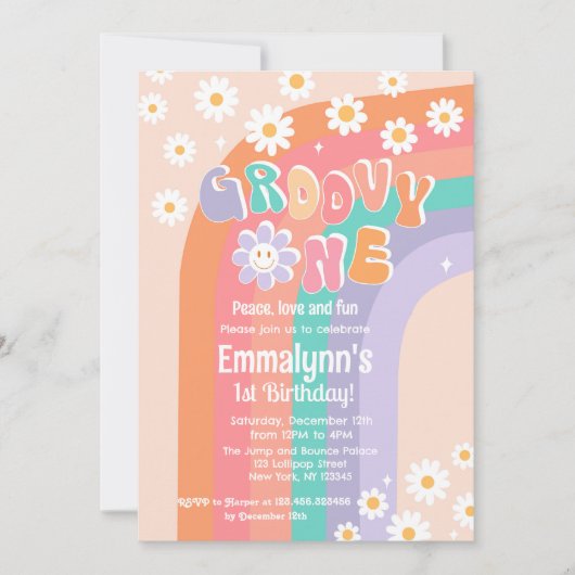 Groovy One Boho Daisy First Birthday Kaart (Voorkant)