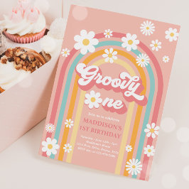 Groovy One Boho Daisy Rainbow 1st Birthday Party Kaart